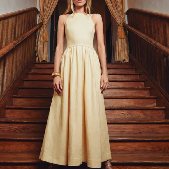 NWOT Reformation Percy Halter Linen Midi Dress Sz2 Parmesan - Picture 5 of 13